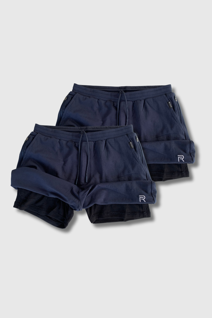 The Apex Short (100% Organic Cotton + 100% Merino Wool Liner) - Navy - 7" - 2 Pack