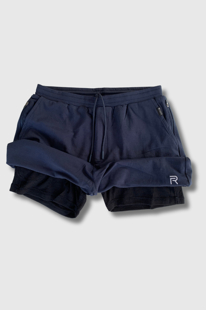 The Apex Short (100% Organic Cotton + 100% Merino Wool Liner) - Navy - 5.5"